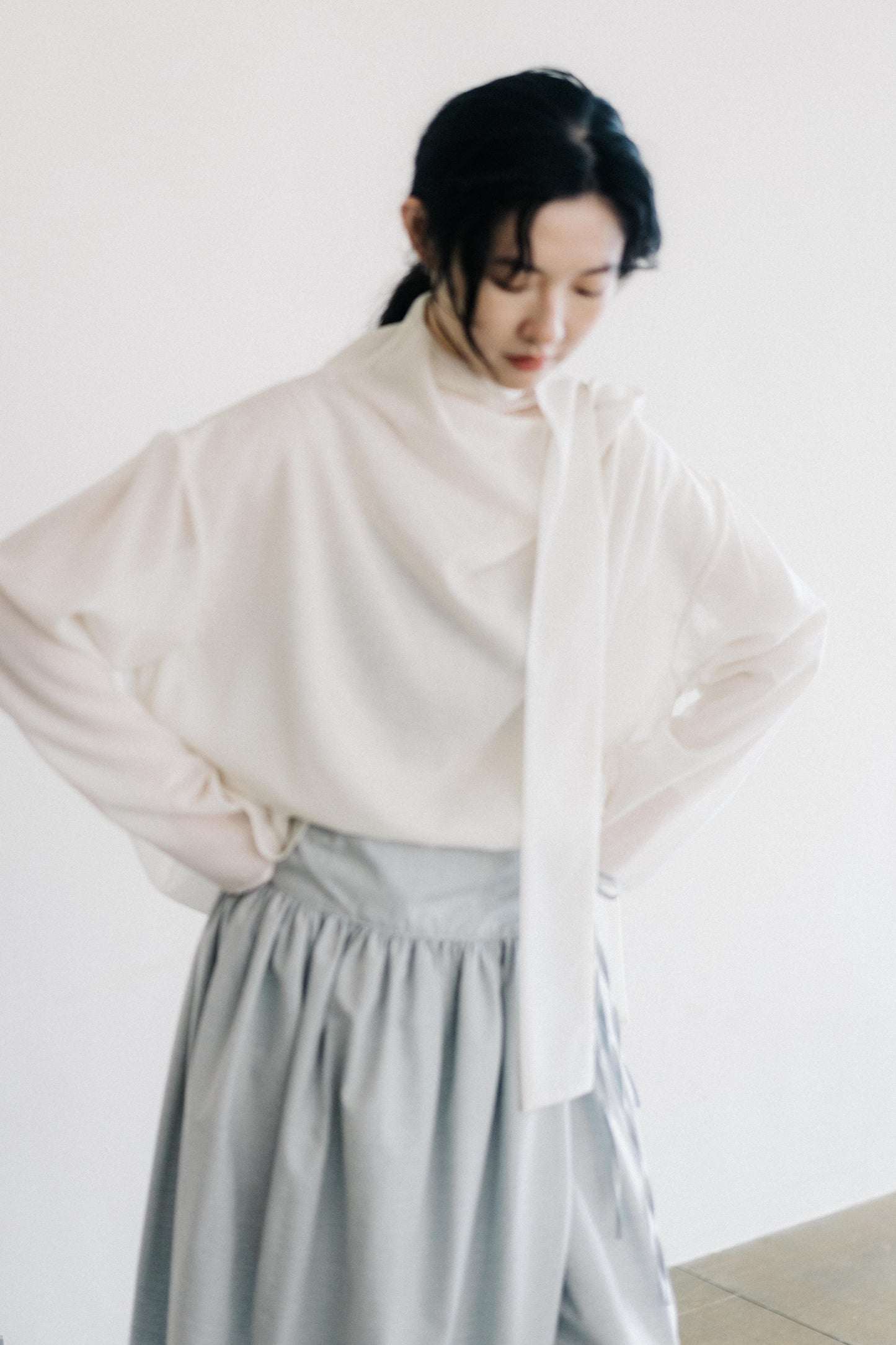 oversized tied-neck top - ivory (in-stock)