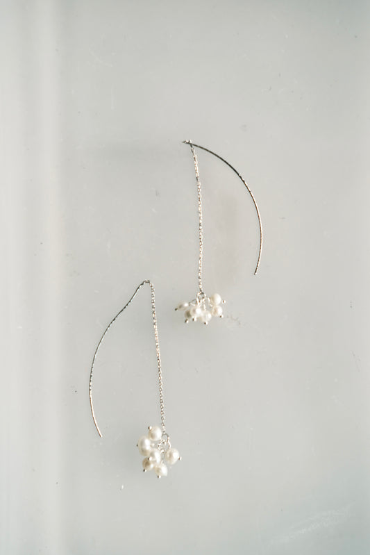 white pearl silver earrings