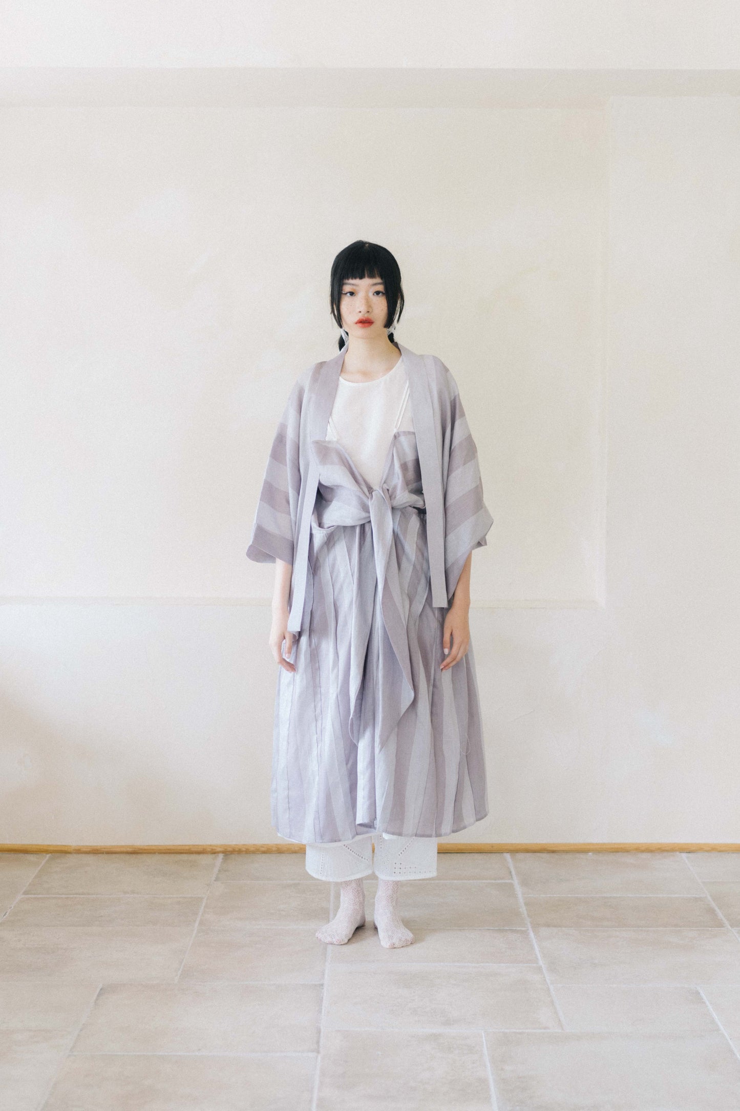 veil of smoke  - linen strip kimono (pre-order)