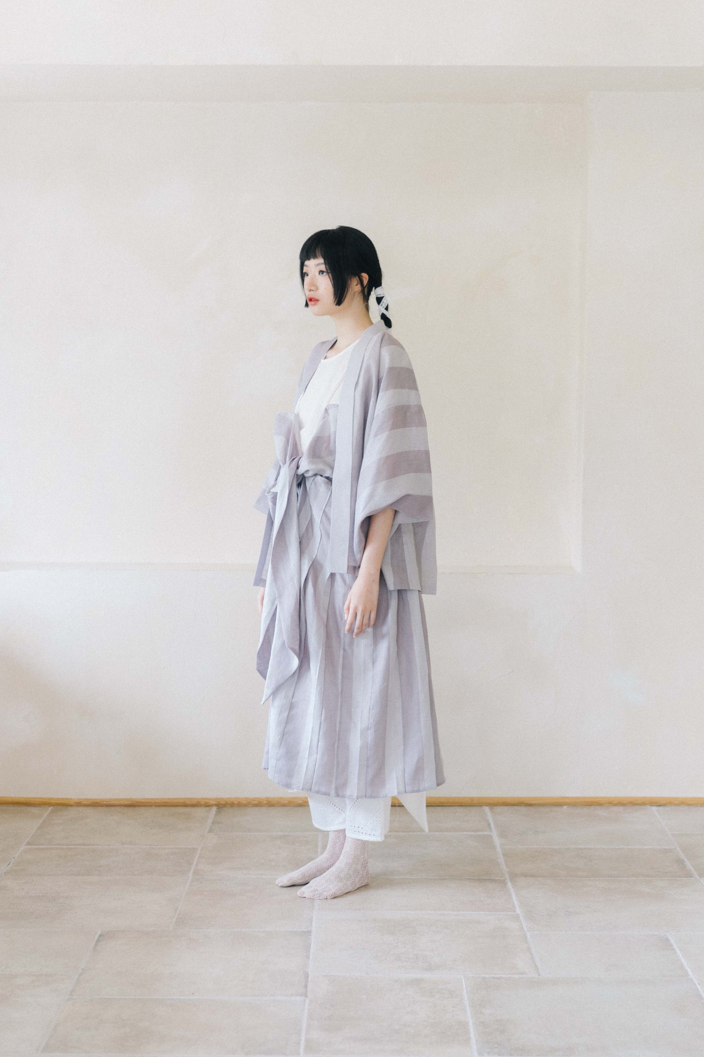 veil of smoke  - linen strip kimono (pre-order)