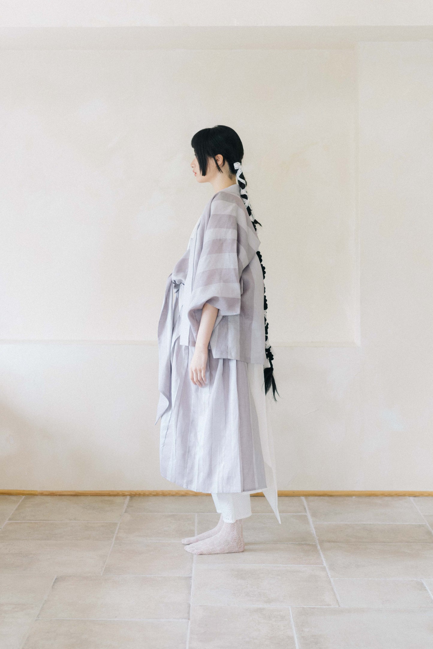 veil of smoke  - linen strip kimono (pre-order)