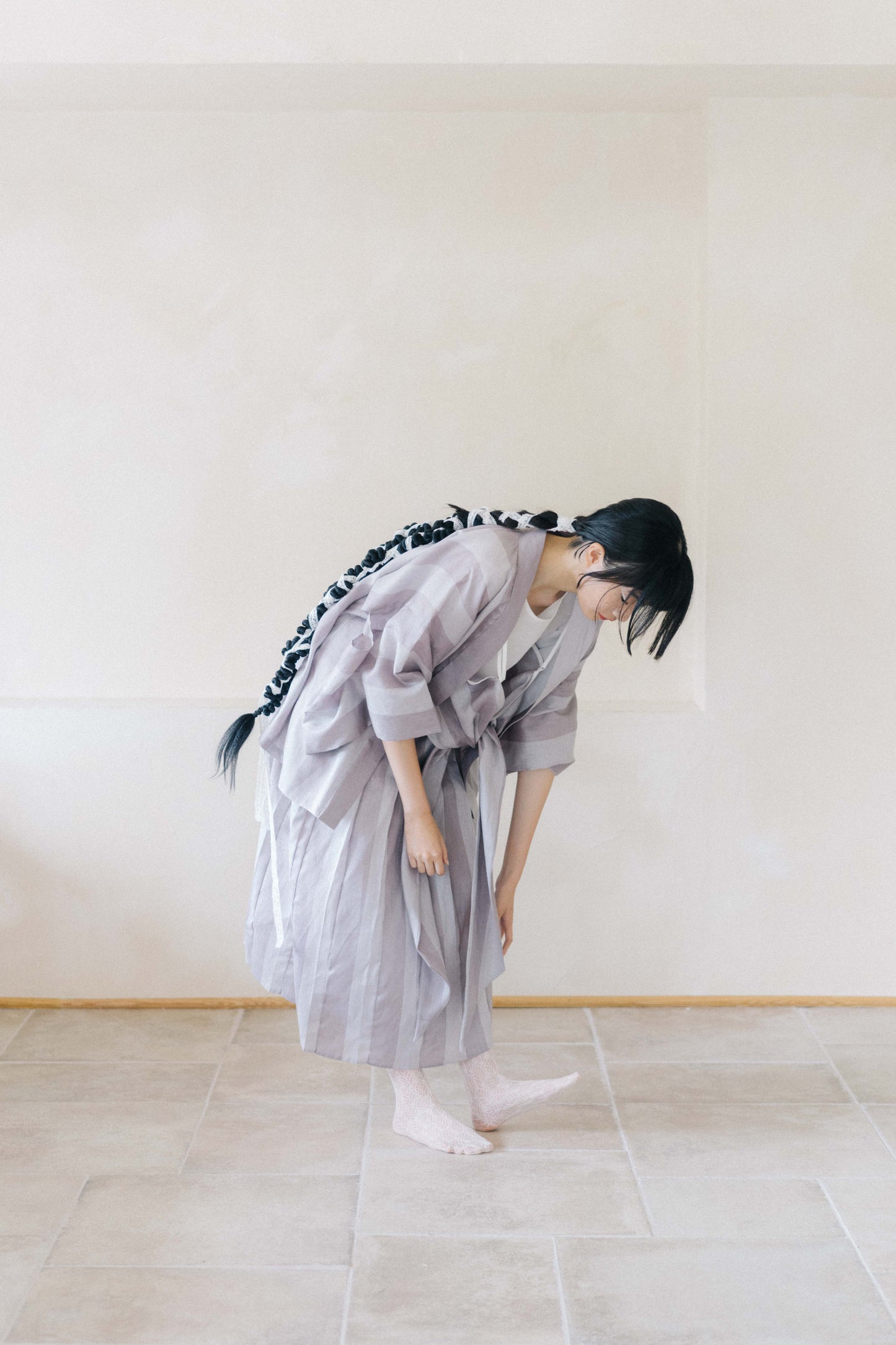 veil of smoke  - linen strip kimono (pre-order)