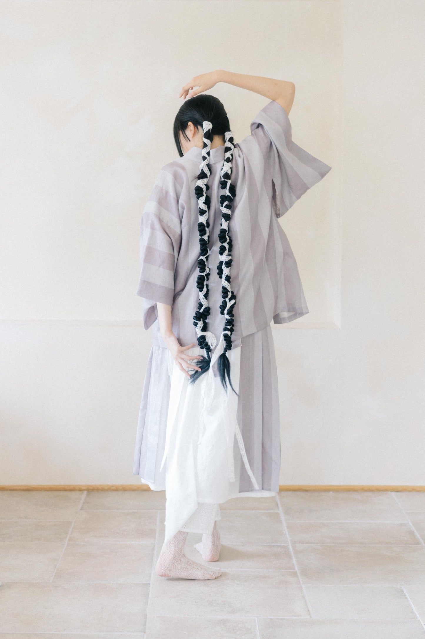 veil of smoke  - linen strip kimono (pre-order)