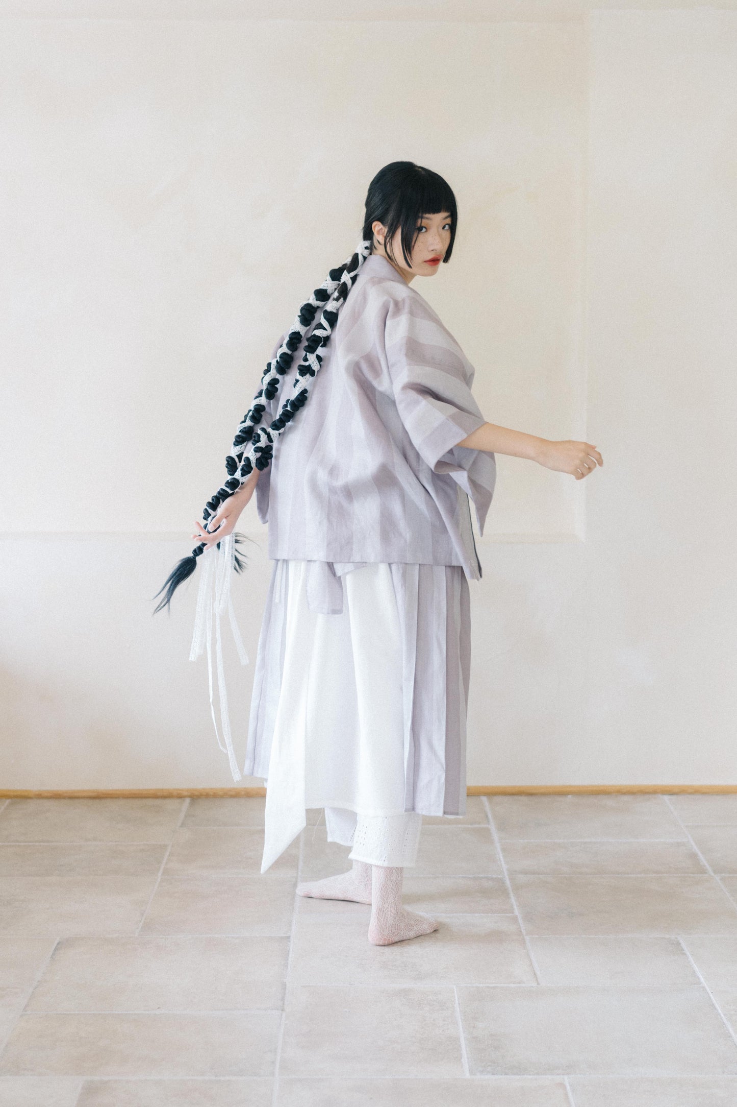 veil of smoke  - linen strip kimono (pre-order)