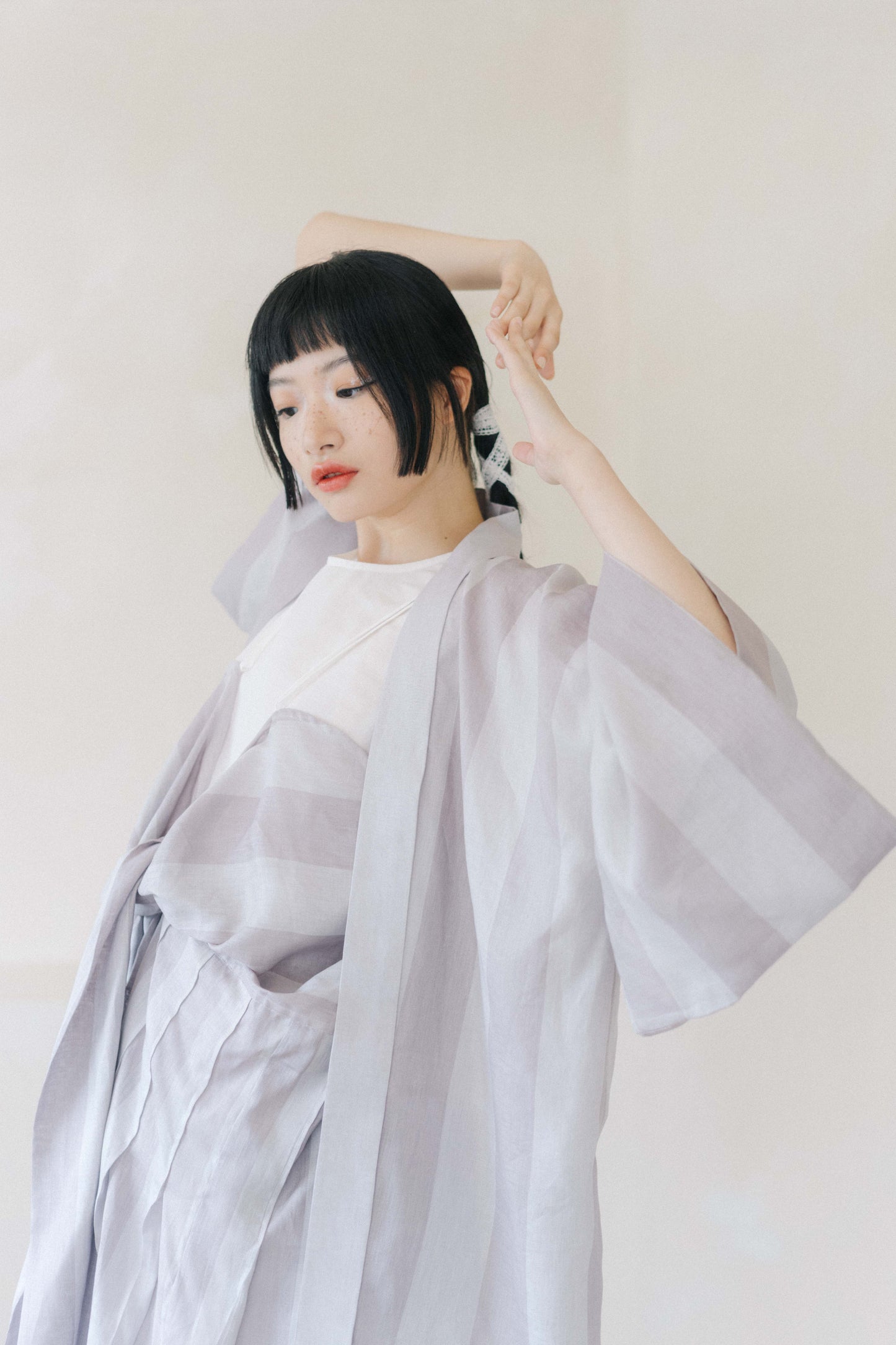 veil of smoke  - linen strip kimono (pre-order)