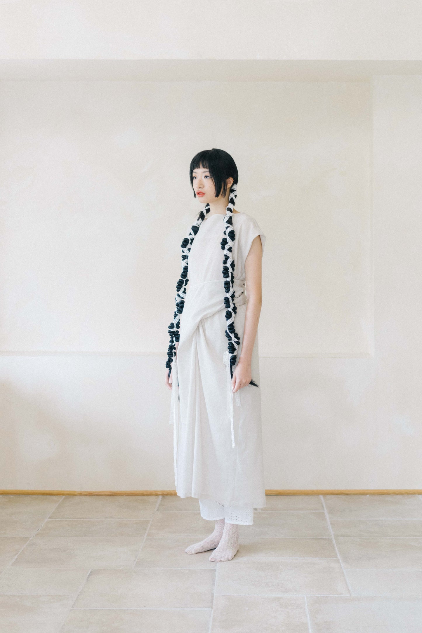 fallen petals with soft ash - fig-dyed cotton wrapped dress (in -stock)