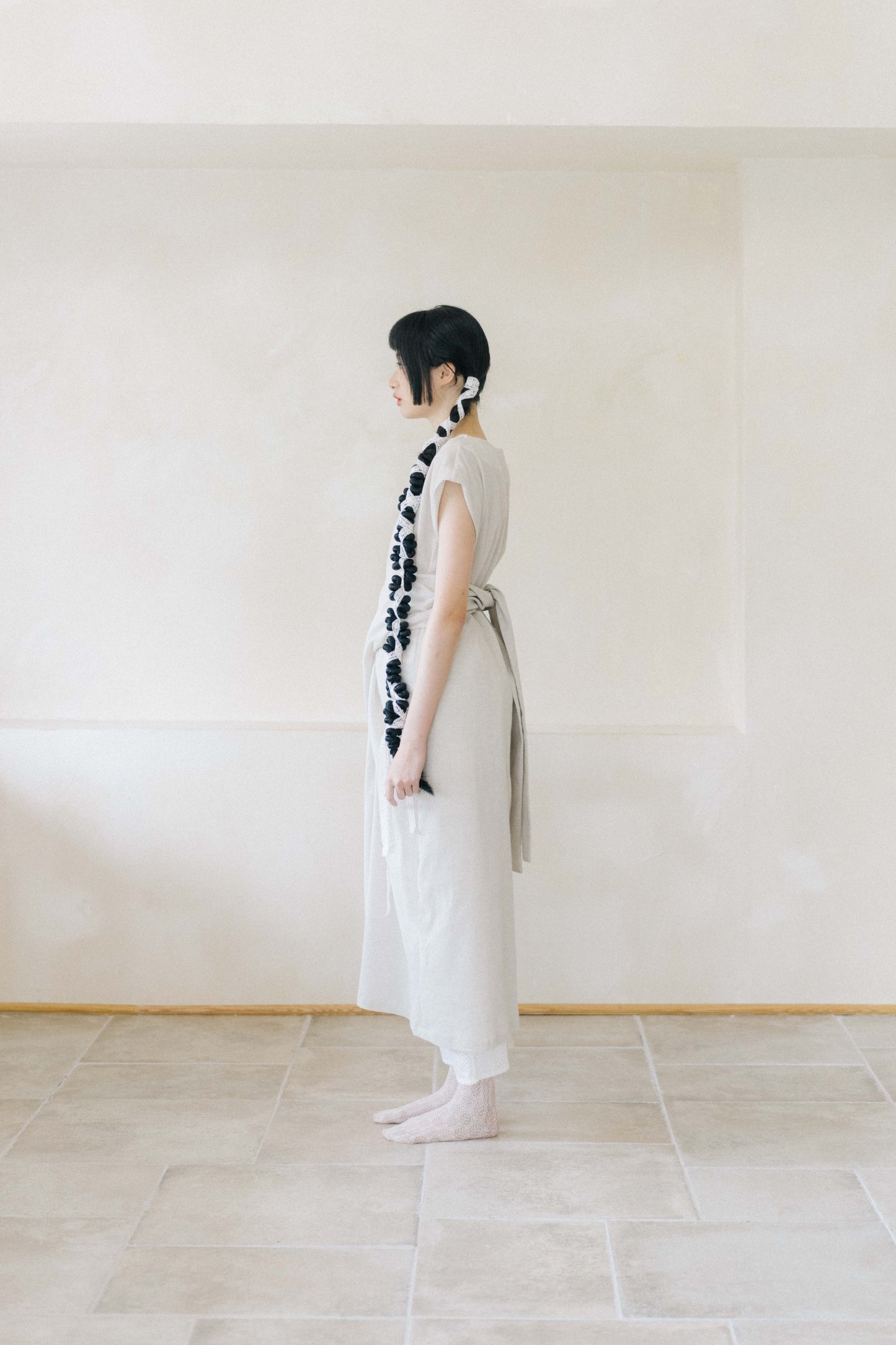 fallen petals with soft ash - fig-dyed cotton wrapped dress (in -stock)