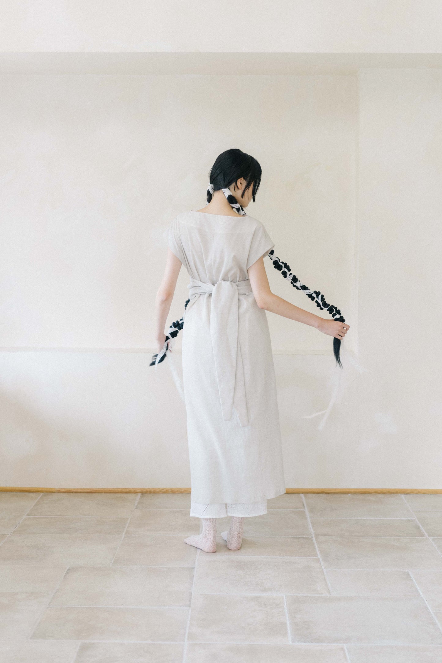 fallen petals with soft ash - fig-dyed cotton wrapped dress (in -stock)