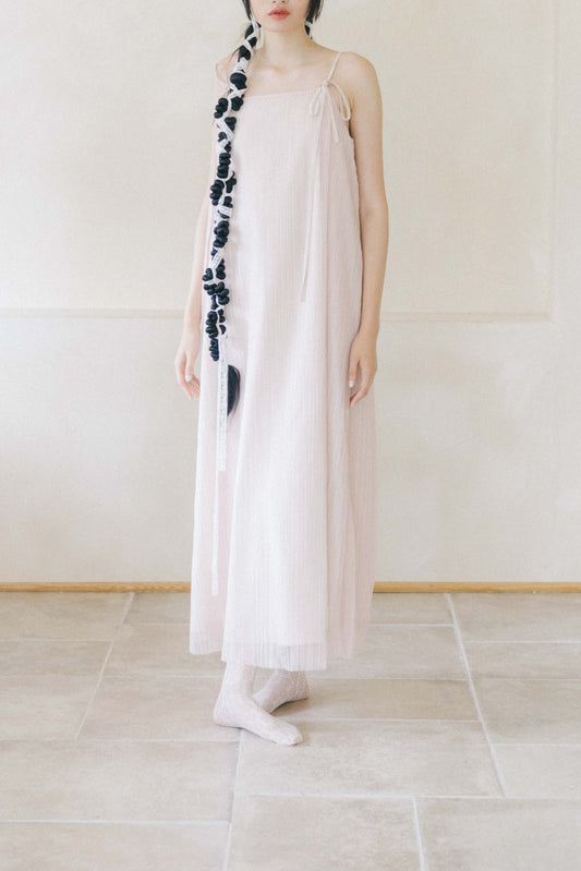 mist pink elegance - pink pleated strap dress (in-stock)