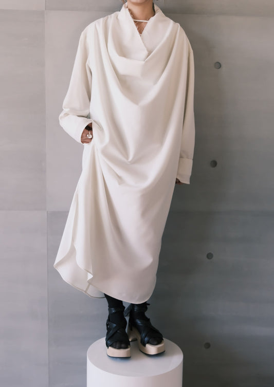 oversize draped-neckline long sleeves dress (in-stock)